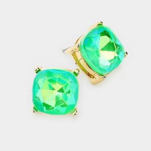 Neon Green Gold Square Stud Fashion Jewelry Earrings Cute Statement Accessories